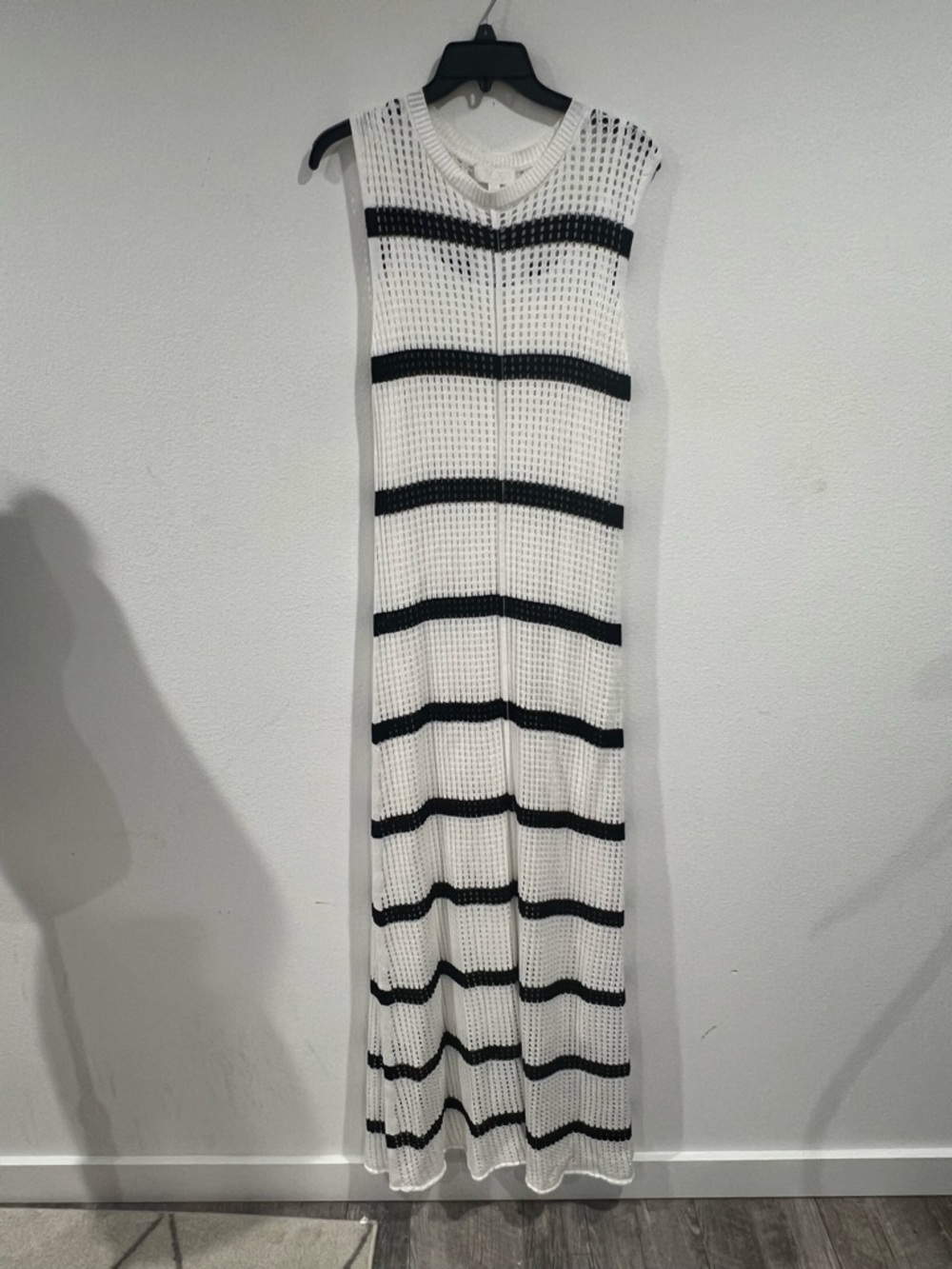 Open Knit Over Slip Dress Maxi - White/Black Stripe - Tall Friendly - Large NWT
